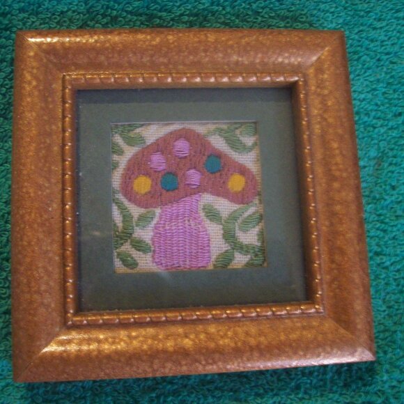 Mushroom Embroidery -Handsewn Embroidery- Framed- Wall Decor- Fiber Arts - Picture 1 of 2
